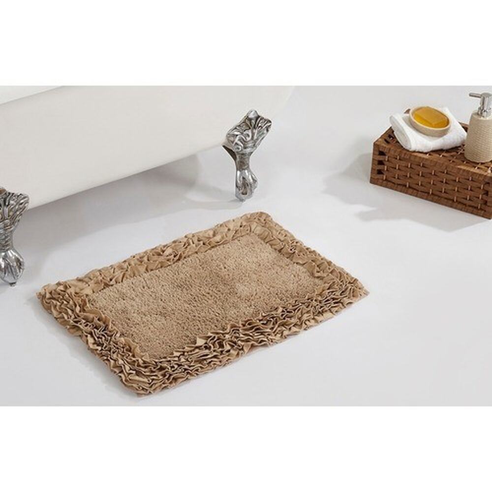 17"x24" Shaggy Border Collection Bath Rug Beige - Better Trends: Cotton, Tufted